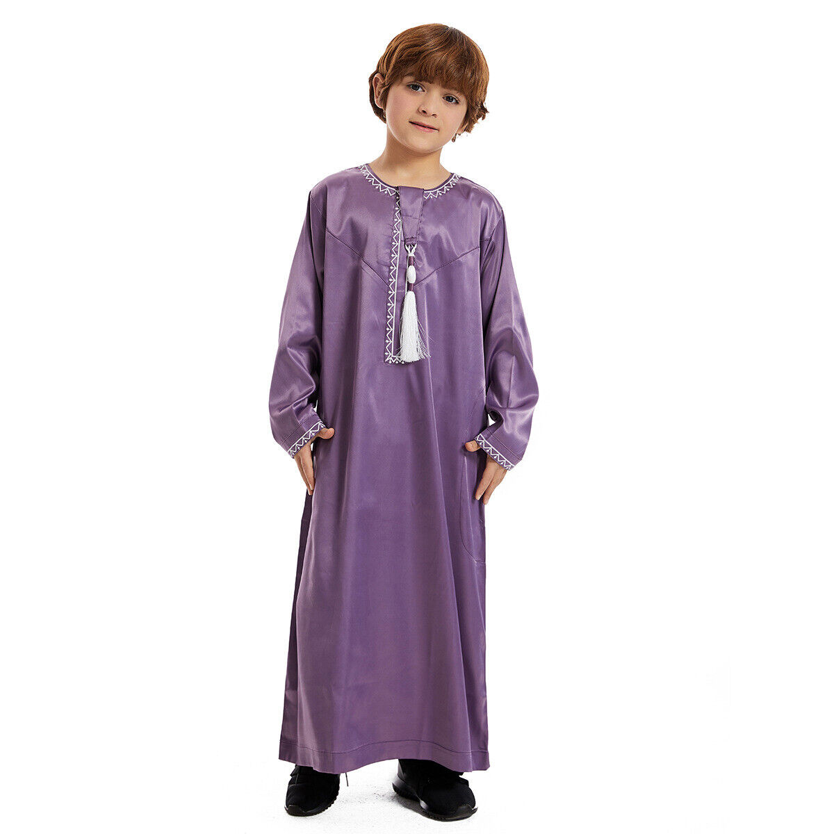 Muslim Boy Long Robe Children Tassels Dress Abaya Kids Eid Kaftan Clothes Burqa - Picture 49 of 58
