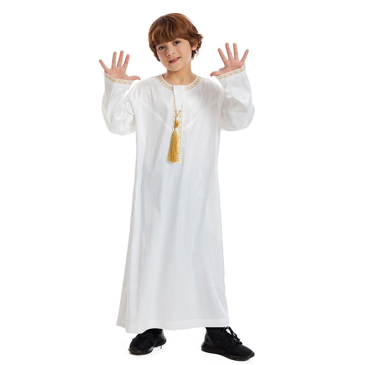 Muslim Boy Long Robe Children Tassels Dress Abaya Kids Eid Kaftan Clothes Burqa - Picture 50 of 58