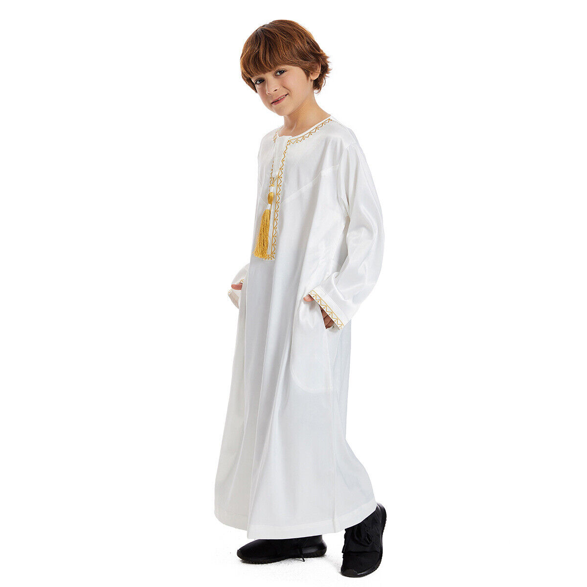Muslim Boy Long Robe Children Tassels Dress Abaya Kids Eid Kaftan Clothes Burqa - Picture 53 of 58