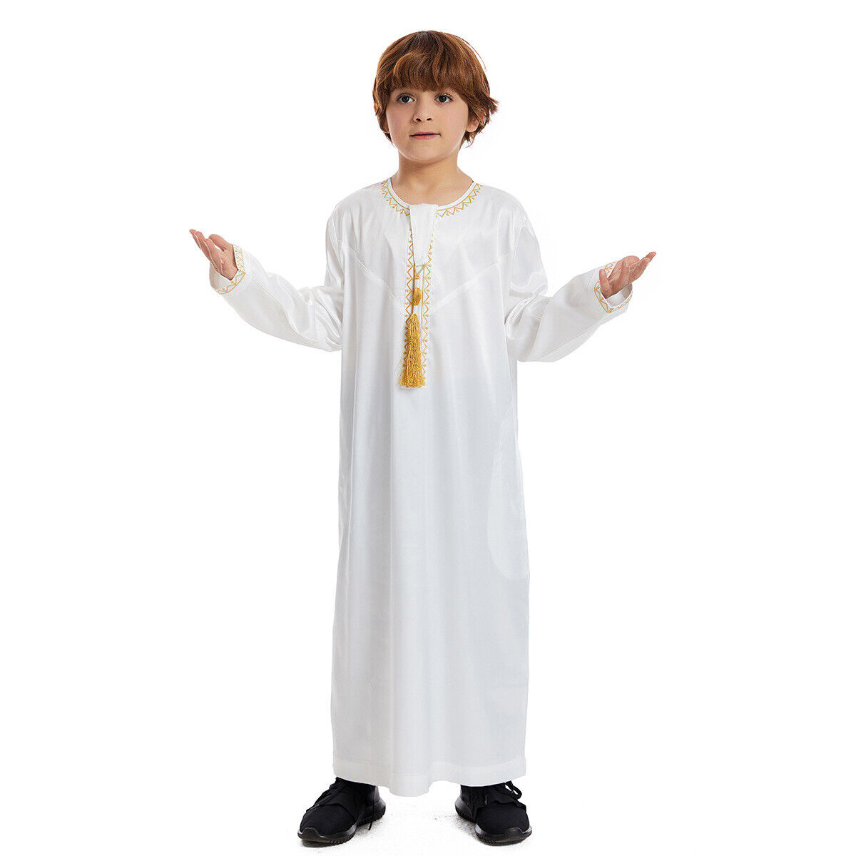 Muslim Boy Long Robe Children Tassels Dress Abaya Kids Eid Kaftan Clothes Burqa - Picture 54 of 58