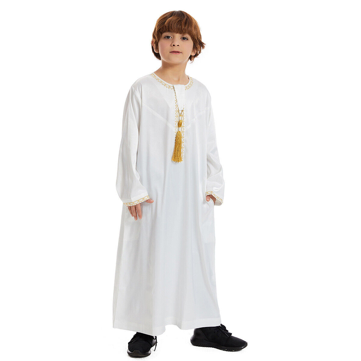 Muslim Boy Long Robe Children Tassels Dress Abaya Kids Eid Kaftan Clothes Burqa - Picture 57 of 58