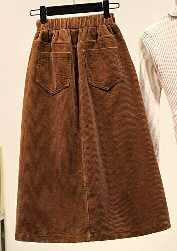 Plus Size Corduroy A-Line Midi Skirt Elastic Waist Ruffle Winter Long - Picture 18 of 20