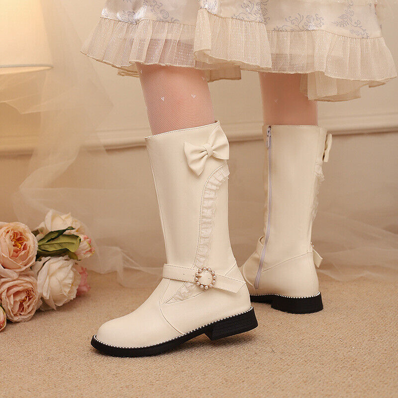 Mujeres Encaje Lotus Mary Jane Estudiante Botas Dulce Arco Medio Pantorrilla Botas Zapatos - Imagen 18 de 18