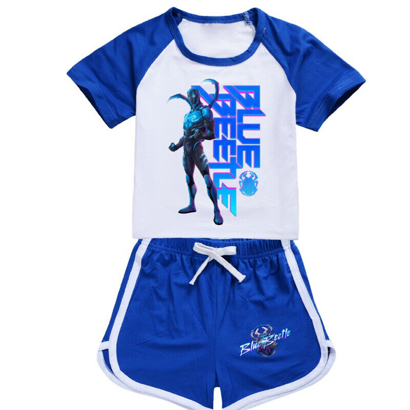 Niños PJ'S Loungewear Traje de entrenamiento Niña Azul Escarabajo Shorts Conjunto de camiseta - Imagen 25 de 32