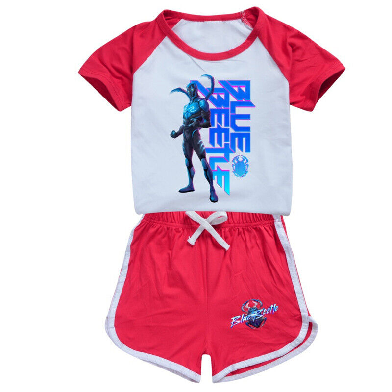 Niños PJ'S Loungewear Traje de entrenamiento Niña Azul Escarabajo Shorts Conjunto de camiseta - Imagen 26 de 32