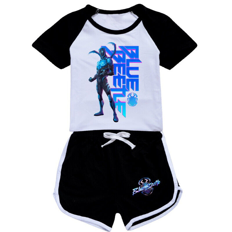 Niños PJ'S Loungewear Traje de entrenamiento Niña Azul Escarabajo Shorts Conjunto de camiseta - Imagen 27 de 32