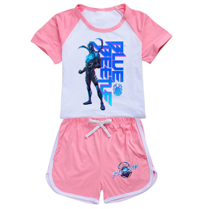 Niños PJ'S Loungewear Traje de entrenamiento Niña Azul Escarabajo Shorts Conjunto de camiseta - Imagen 28 de 32