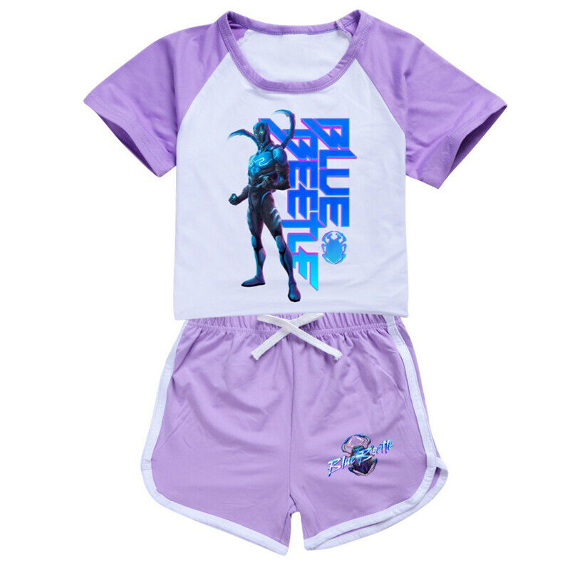 Niños PJ'S Loungewear Traje de entrenamiento Niña Azul Escarabajo Shorts Conjunto de camiseta - Imagen 29 de 32