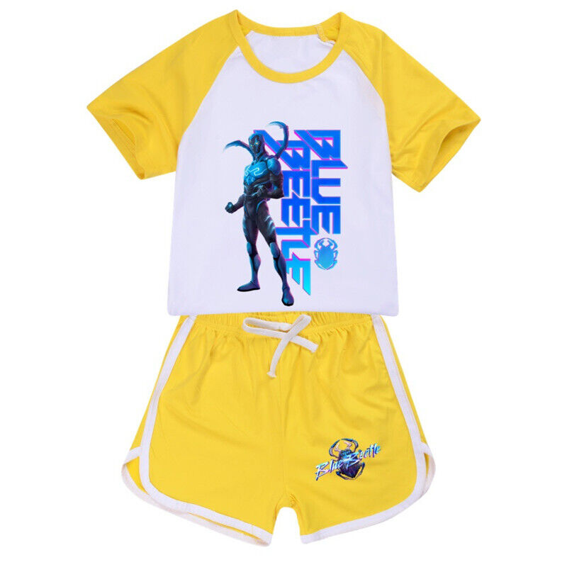Niños PJ'S Loungewear Traje de entrenamiento Niña Azul Escarabajo Shorts Conjunto de camiseta - Imagen 30 de 32