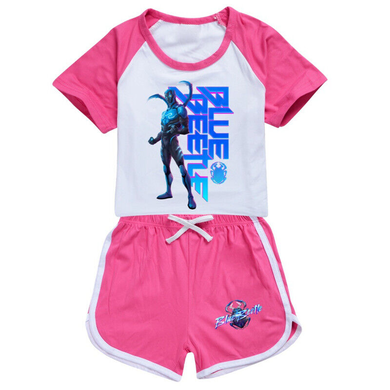 Niños PJ'S Loungewear Traje de entrenamiento Niña Azul Escarabajo Shorts Conjunto de camiseta - Imagen 31 de 32