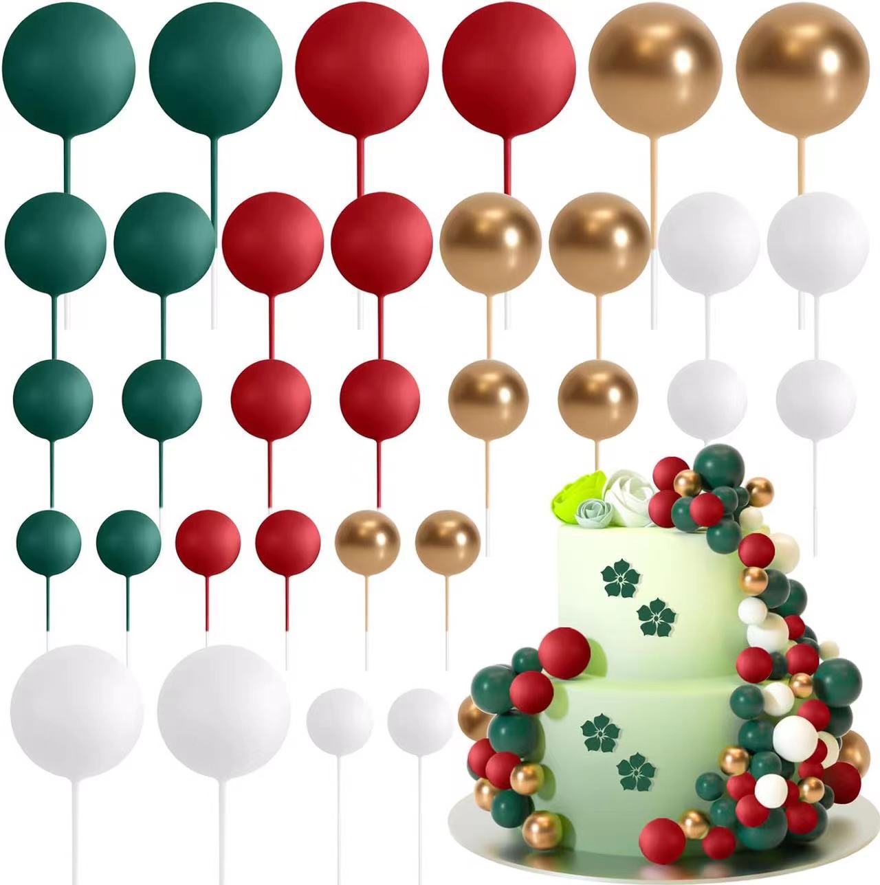 32Pcs/set Ball Cake Toppers Pink Gold Pearl Balls Cupcake Topper Flags for Kids