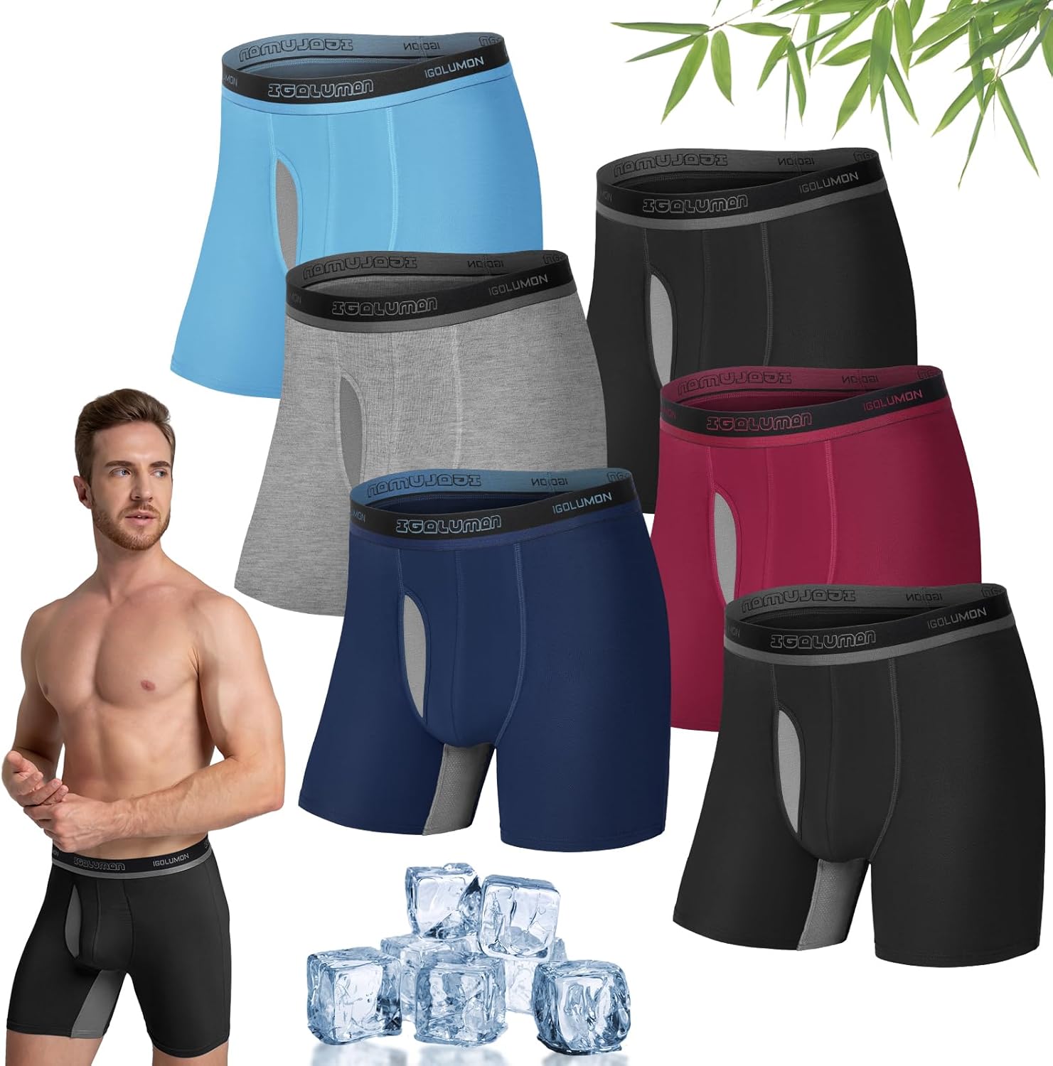 6 Pack Mens Underwear Boxers Bamboo Rayon Breathable Soft Boxer Briefs - Picture 25 of 30