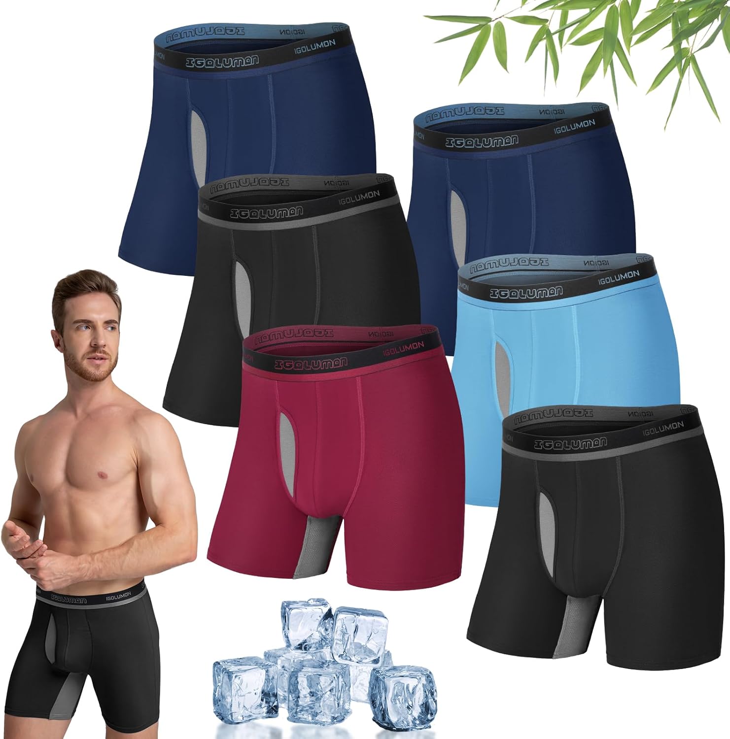 6 Pack Mens Underwear Boxers Bamboo Rayon Breathable Soft Boxer Briefs - Picture 27 of 30