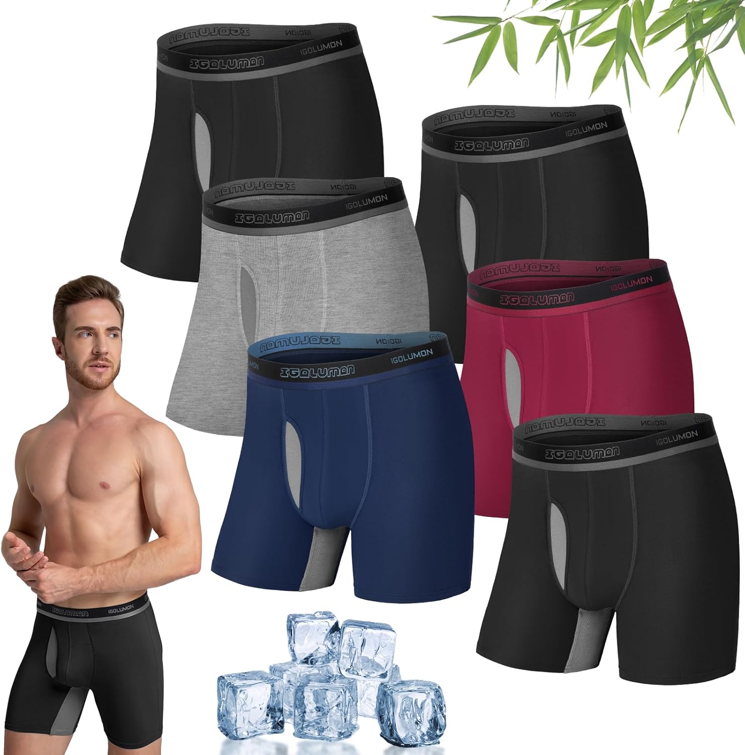 6 Pack Mens Underwear Boxers Bamboo Rayon Breathable Soft Boxer Briefs - Picture 28 of 30