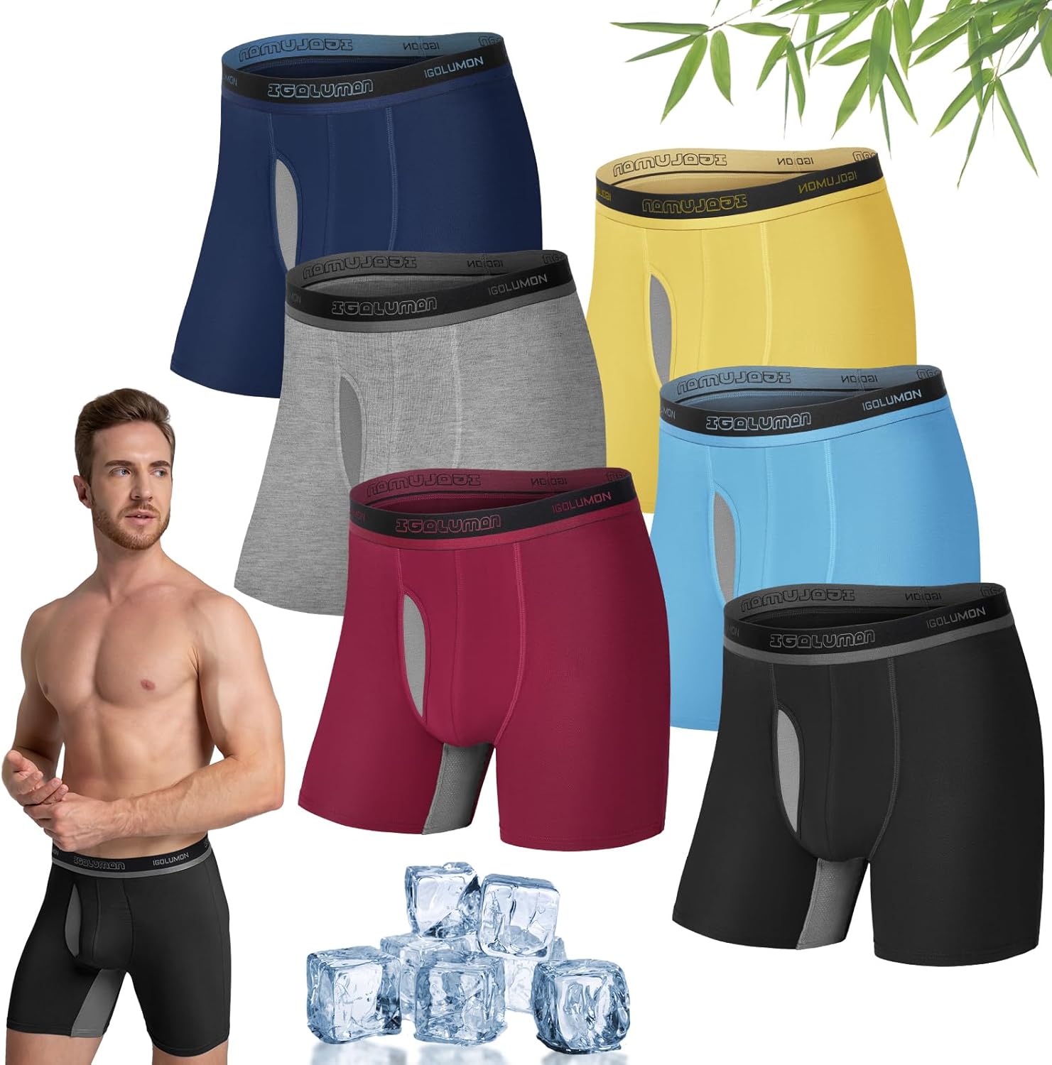 6 Pack Mens Underwear Boxers Bamboo Rayon Breathable Soft Boxer Briefs - Picture 29 of 30