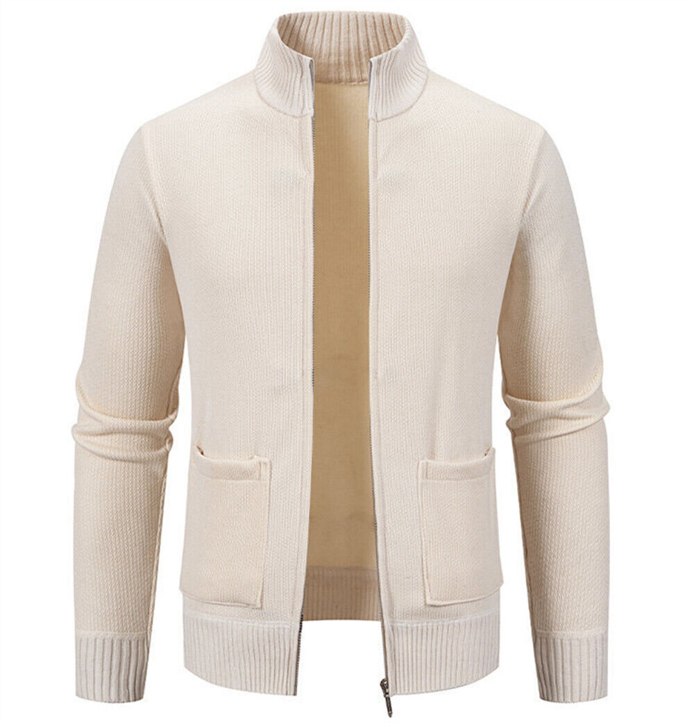Hombres Cárdigan Tejido Chaqueta Ajustada Manga Larga Cremallera Informal Suéter Abrigo Chaqueta - Imagen 13 de 13