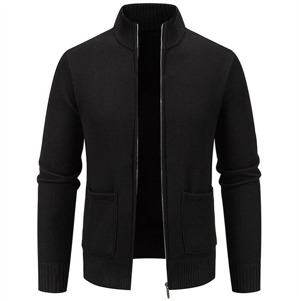 Hombres Cárdigan Tejido Chaqueta Ajustada Manga Larga Cremallera Informal Suéter Abrigo Chaqueta - Imagen 11 de 13