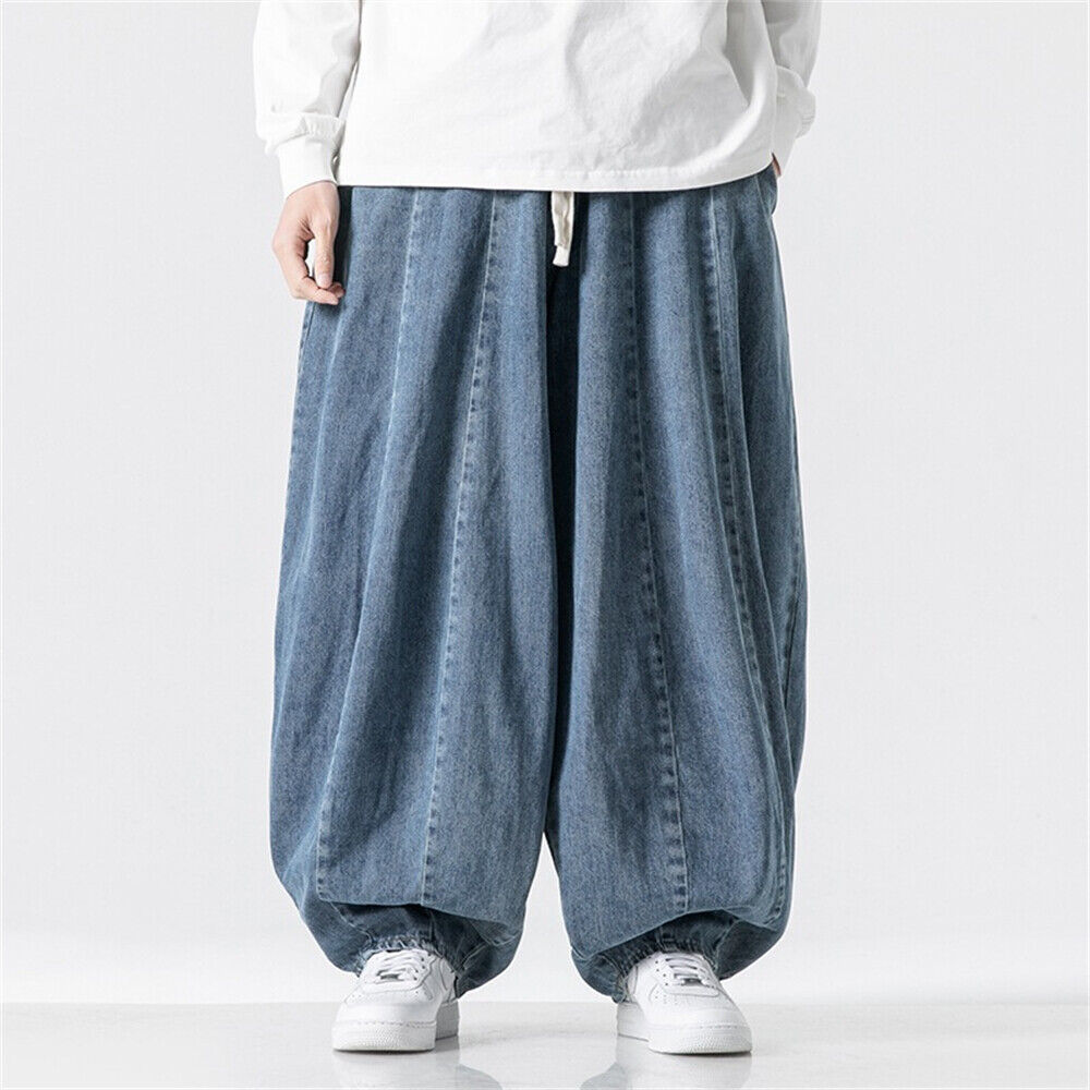 Mens Baggy Jeans Straight Denim Pants Casual Stretch Hip Hop Wide Leg Trousers - Picture 13 of 14