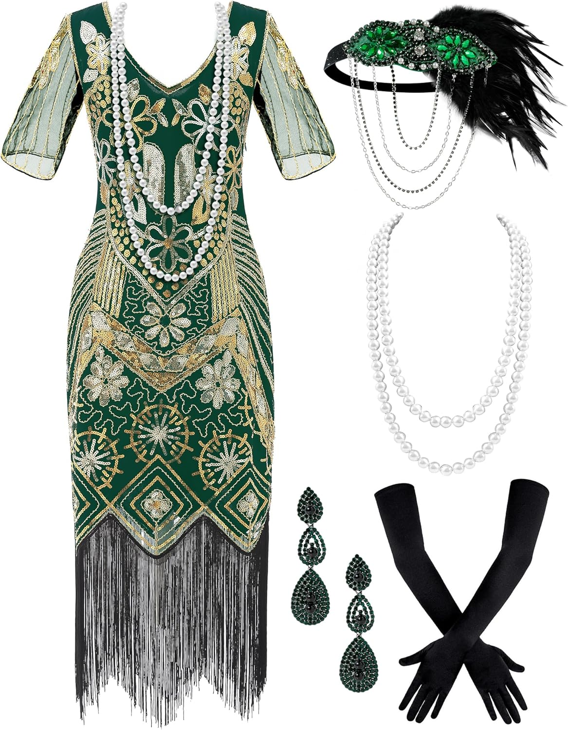 Women's Flapper Dress 1920s Vintage Dress Great Gatsby Set for Christmas Party - Picture 20 of 21
