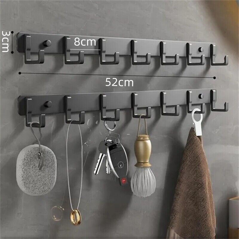 Aluminum 3 To 7 Hooks Key Coat Clothes Door Holder Rack Hook Wall Mounted Hanger