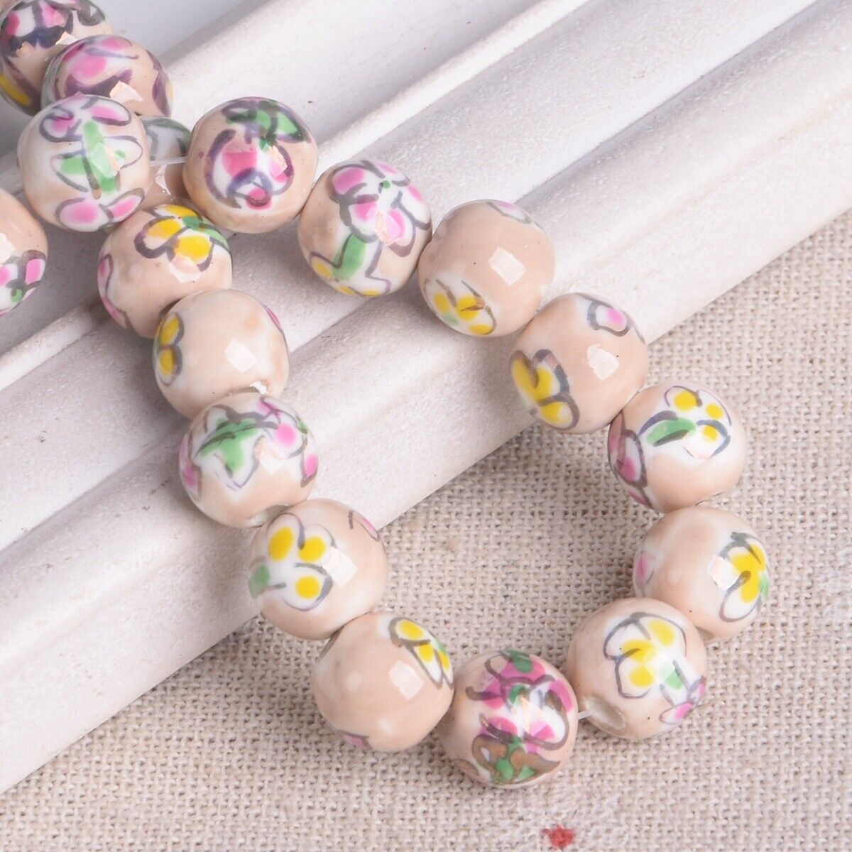 10pcs Hand Painted Flower Round 10mm Handmade Ceramic Porcelain Loose Beads Lot - Picture 6 of 24