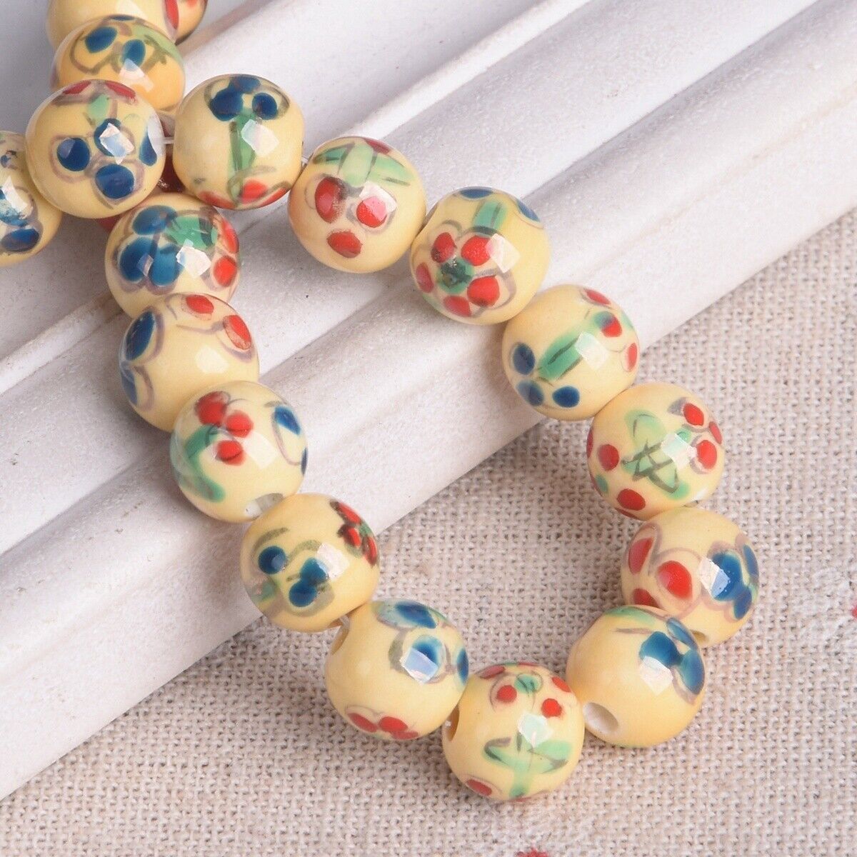 10pcs Hand Painted Flower Round 10mm Handmade Ceramic Porcelain Loose Beads Lot - Picture 8 of 24