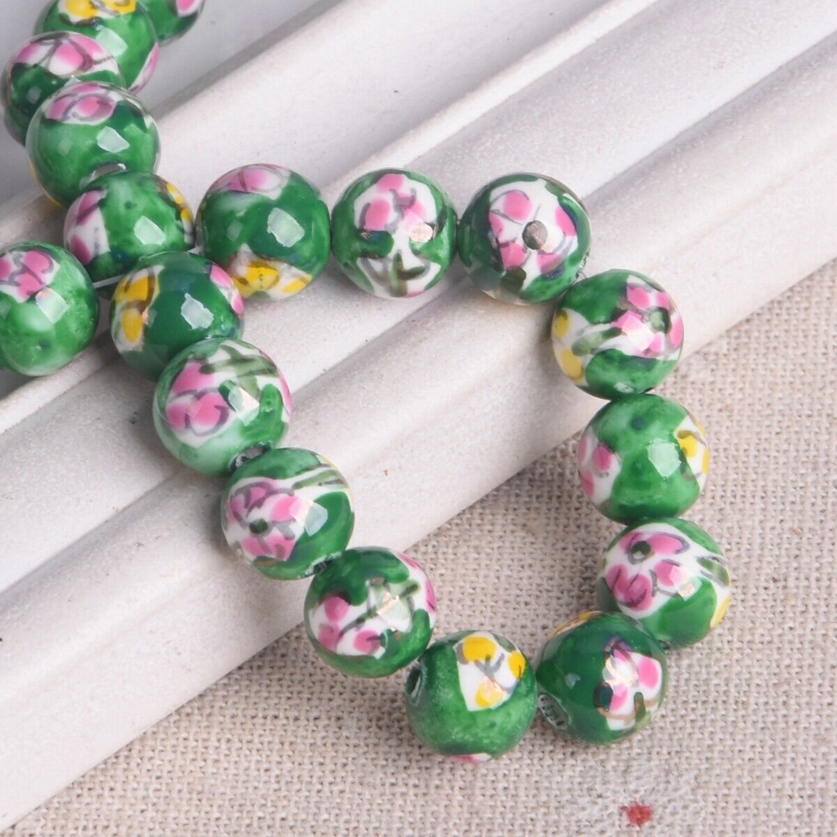 10pcs Hand Painted Flower Round 10mm Handmade Ceramic Porcelain Loose Beads Lot - Picture 9 of 24