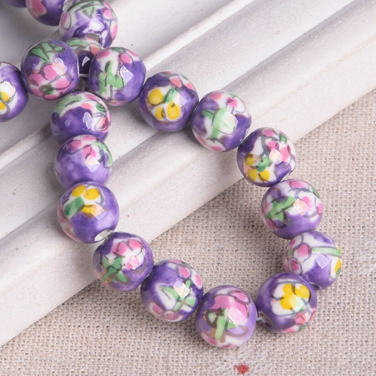 10pcs Hand Painted Flower Round 10mm Handmade Ceramic Porcelain Loose Beads Lot - Picture 10 of 24