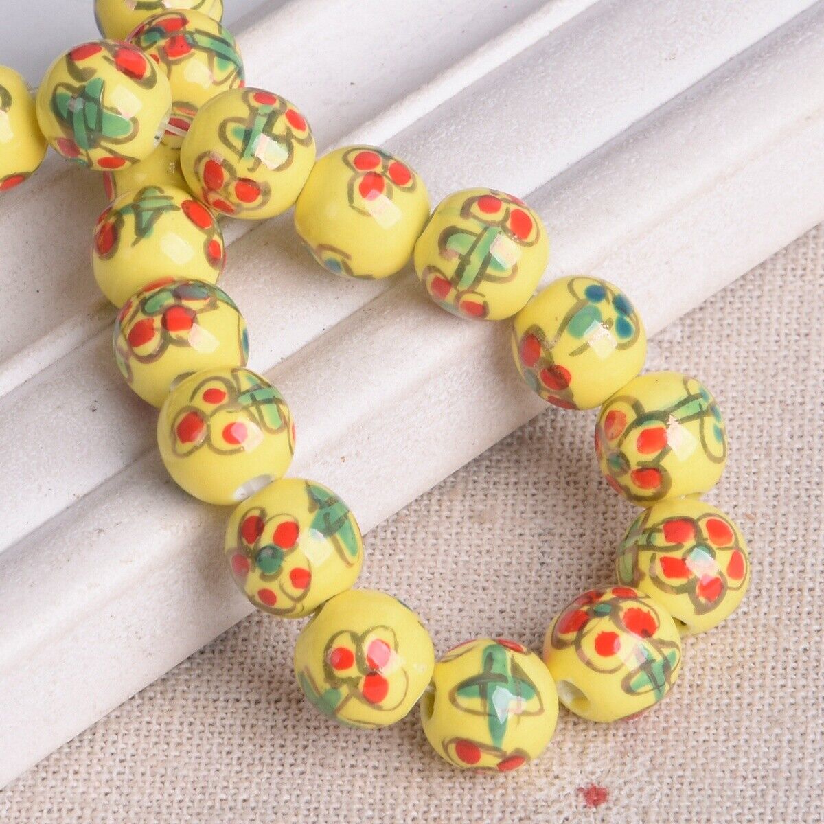 10pcs Hand Painted Flower Round 10mm Handmade Ceramic Porcelain Loose Beads Lot - Picture 11 of 24