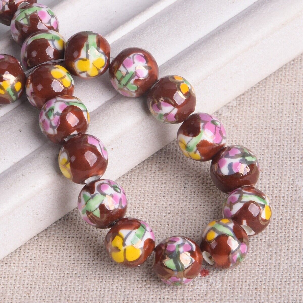 10pcs Hand Painted Flower Round 10mm Handmade Ceramic Porcelain Loose Beads Lot - Picture 12 of 24