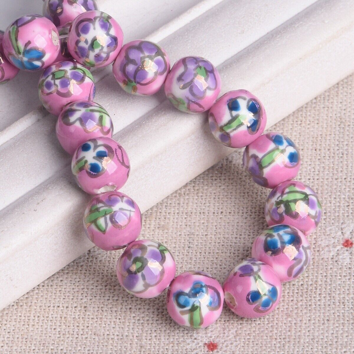 10pcs Hand Painted Flower Round 10mm Handmade Ceramic Porcelain Loose Beads Lot - Picture 13 of 24