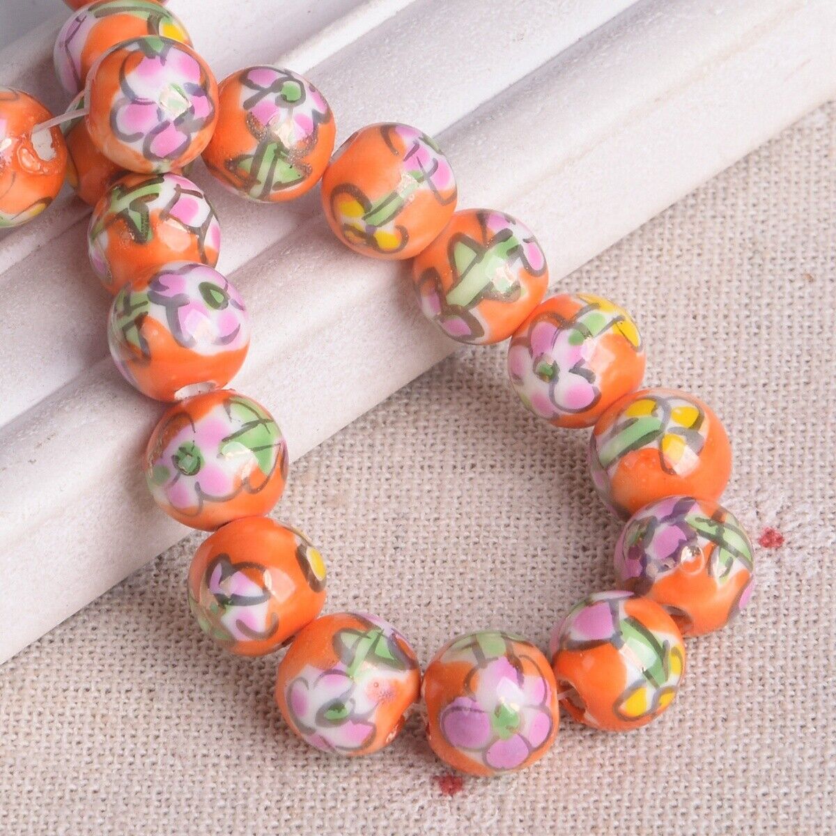 10pcs Hand Painted Flower Round 10mm Handmade Ceramic Porcelain Loose Beads Lot - Picture 14 of 24
