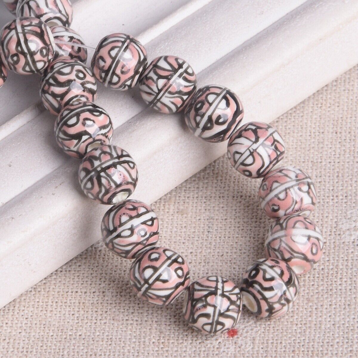 10pcs Hand Painted Flower Round 10mm Handmade Ceramic Porcelain Loose Beads Lot - Picture 15 of 24