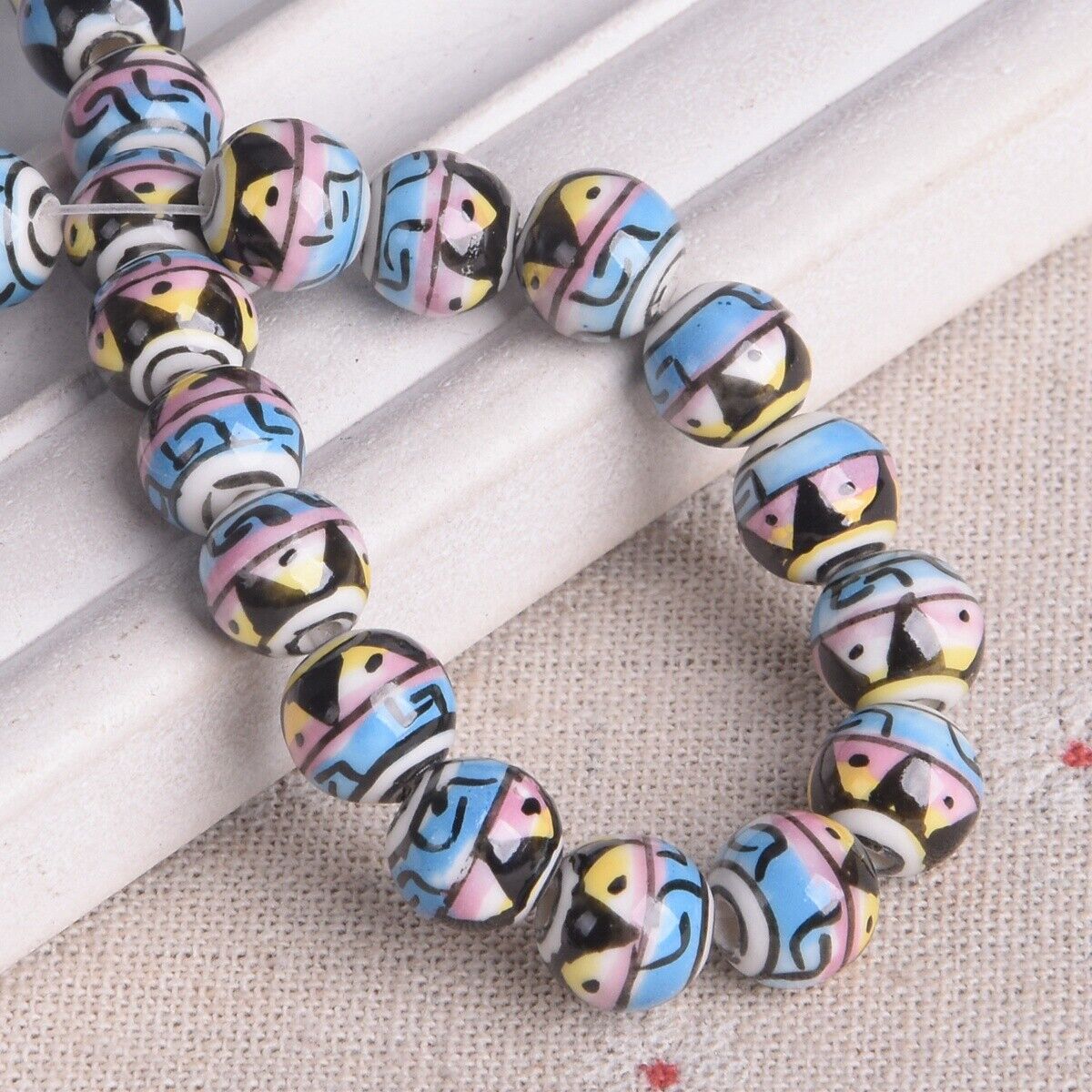 10pcs Hand Painted Flower Round 10mm Handmade Ceramic Porcelain Loose Beads Lot - Picture 16 of 24