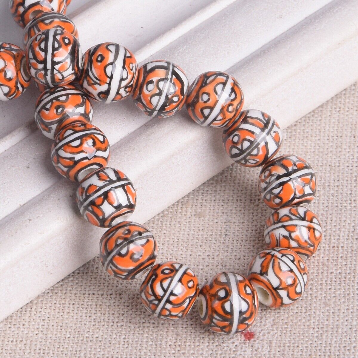 10pcs Hand Painted Flower Round 10mm Handmade Ceramic Porcelain Loose Beads Lot - Picture 17 of 24