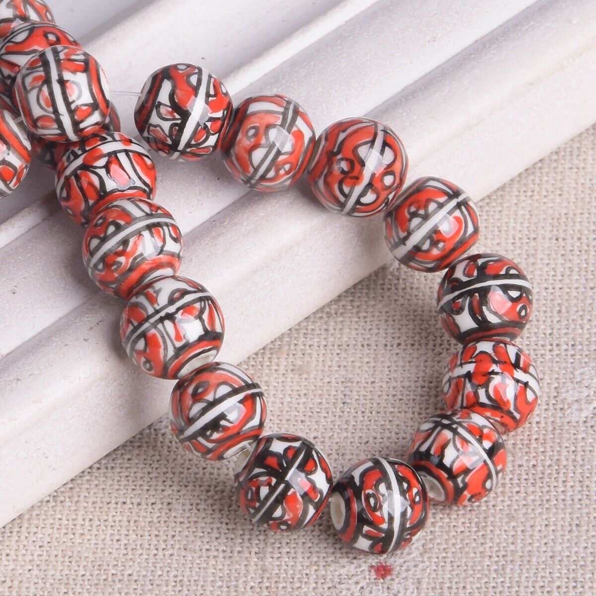 10pcs Hand Painted Flower Round 10mm Handmade Ceramic Porcelain Loose Beads Lot - Picture 19 of 24