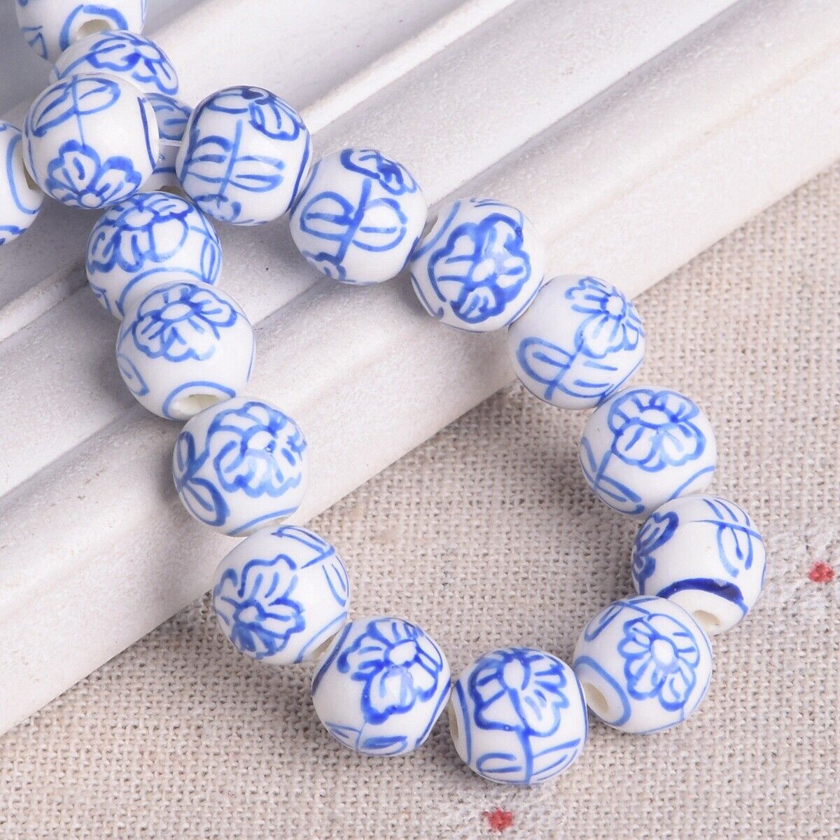 10pcs Hand Painted Flower Round 10mm Handmade Ceramic Porcelain Loose Beads Lot - Picture 22 of 24