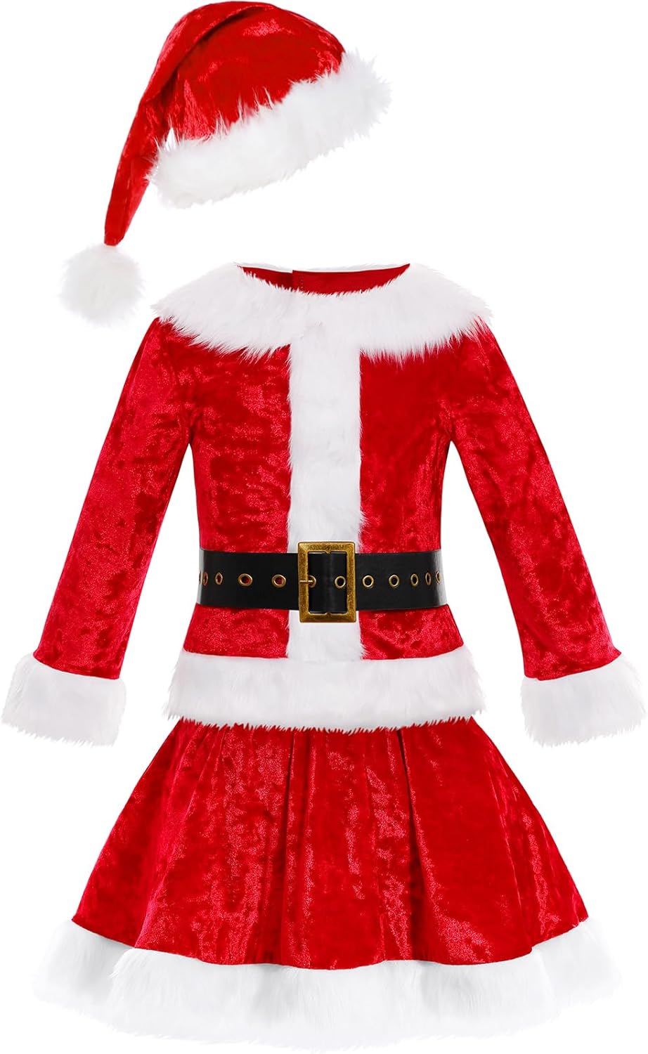 Santa Dress for Girls Santa Claus Outfit Costume for Christmas with Santa Hat - Picture 10 of 36