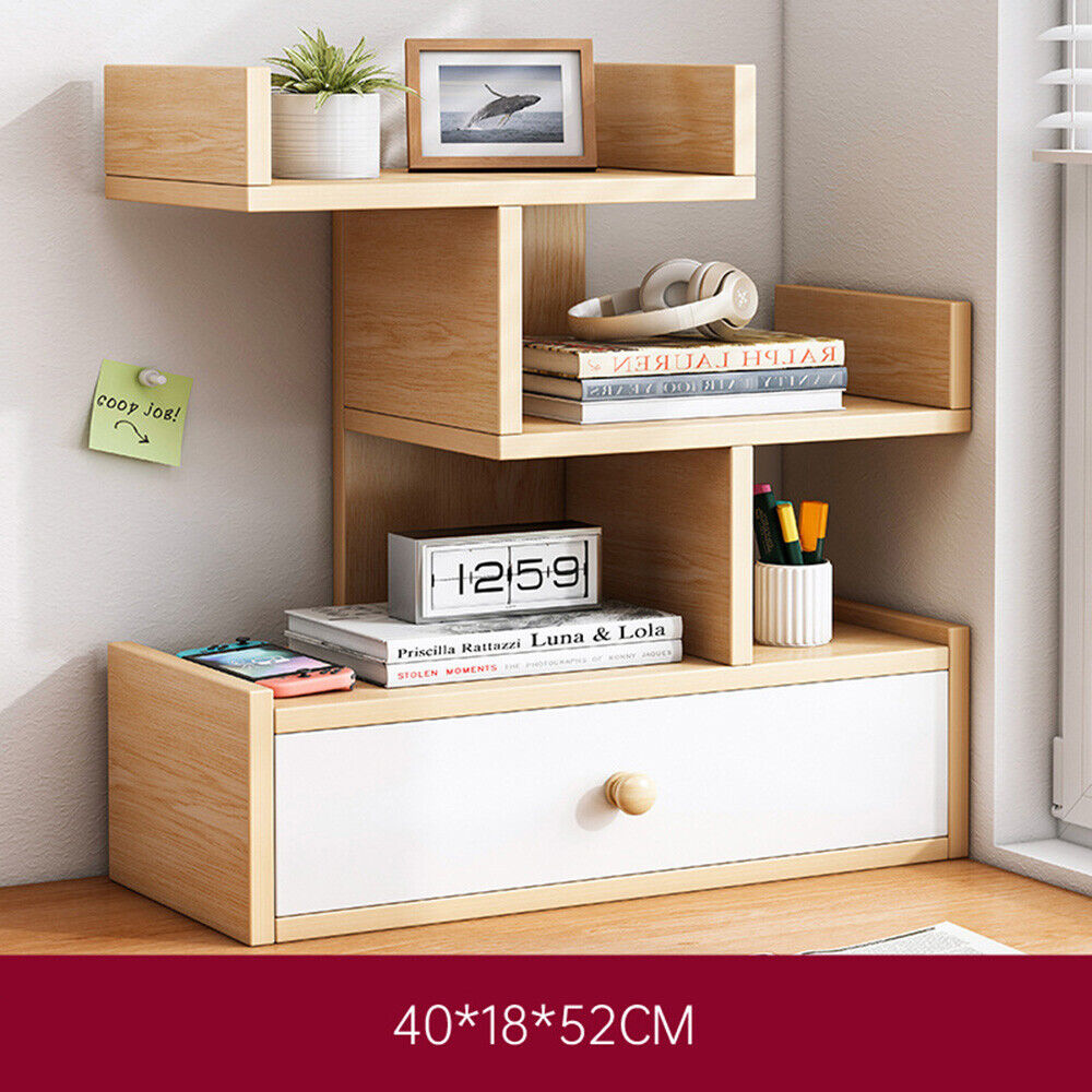 Wooden Desktop Bookshelf Organizer Office Study Bookcase Unit Display Storage UK