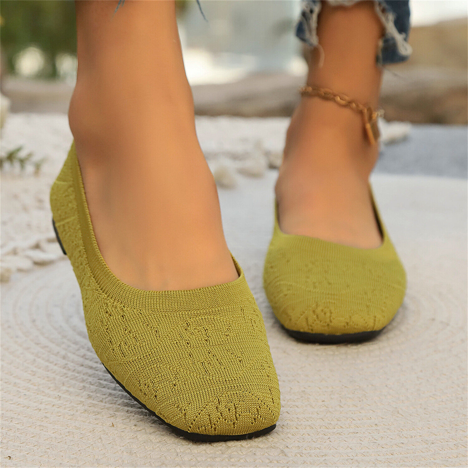 Ballerine da donna in maglia colore soild slip on leggere suola morbida scarpe da guardia - Foto 17 di 19