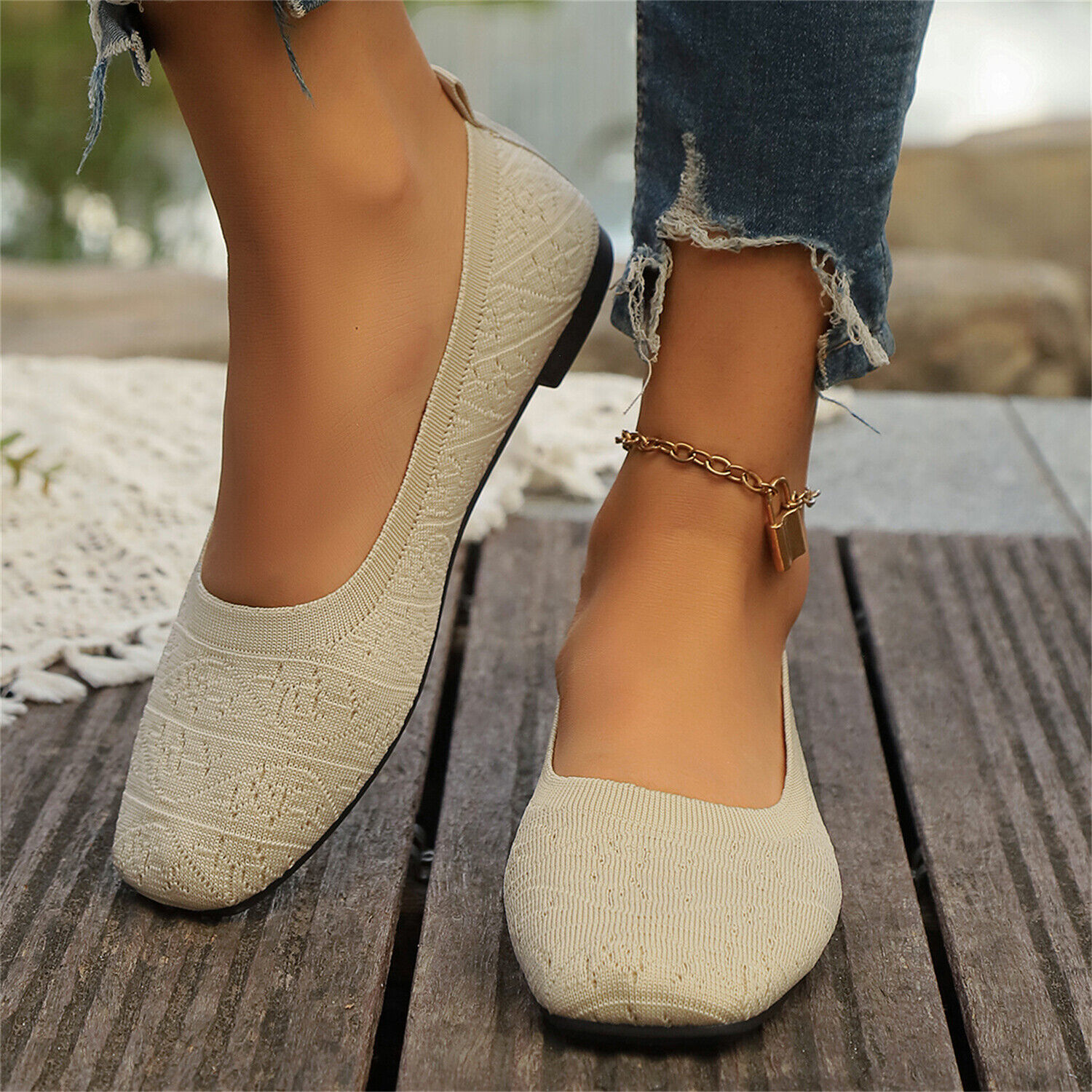 Ballerine da donna in maglia colore soild slip on leggere suola morbida scarpe da guardia - Foto 18 di 19