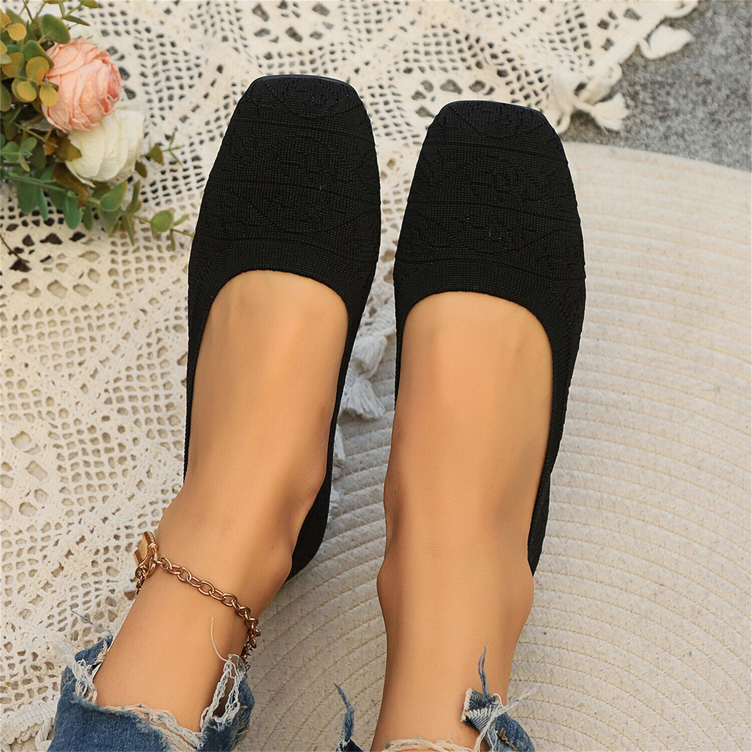 Ballerine da donna in maglia colore soild slip on leggere suola morbida scarpe da guardia - Foto 16 di 19