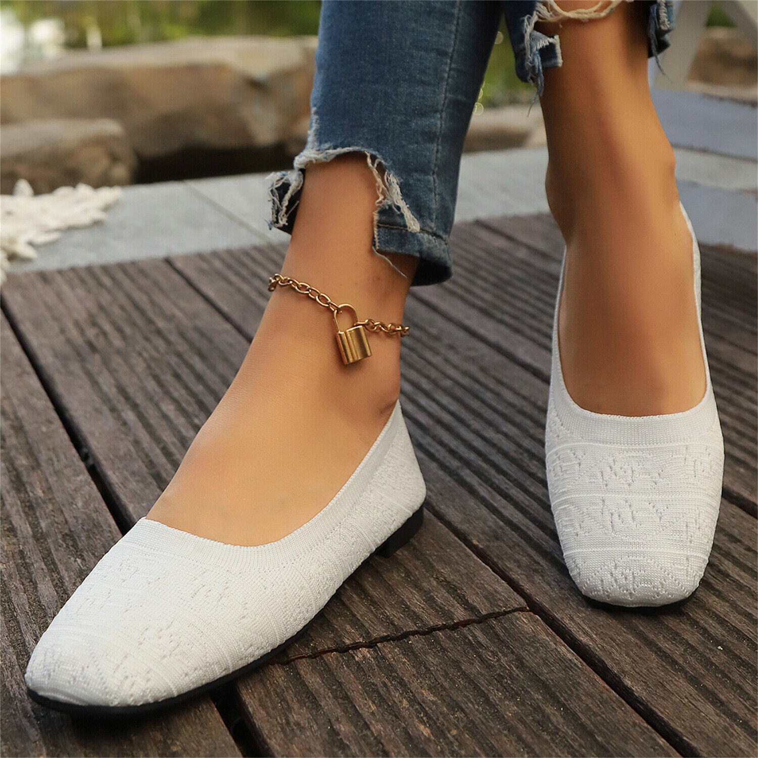 Ballerine da donna in maglia colore soild slip on leggere suola morbida scarpe da guardia - Foto 19 di 19