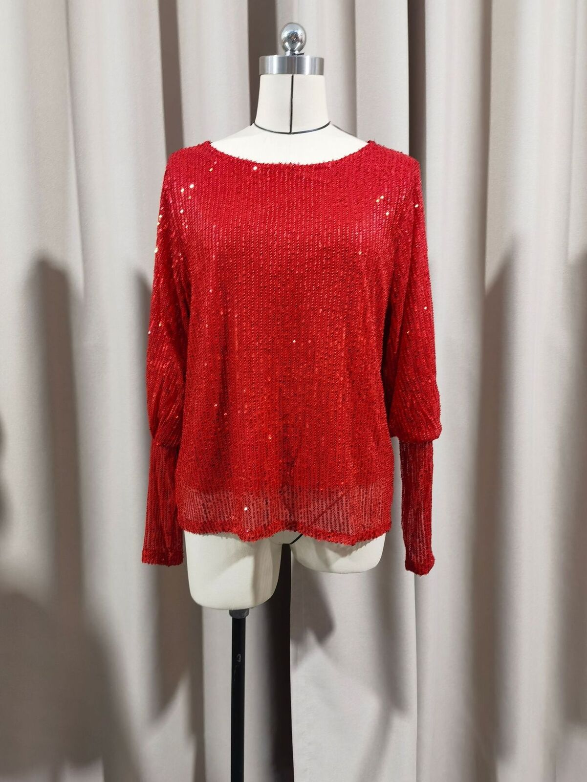 Women's Sequin Long Sleeve Round Neck Top Sparkly Blouse Christmas Shirt - Picture 27 of 36