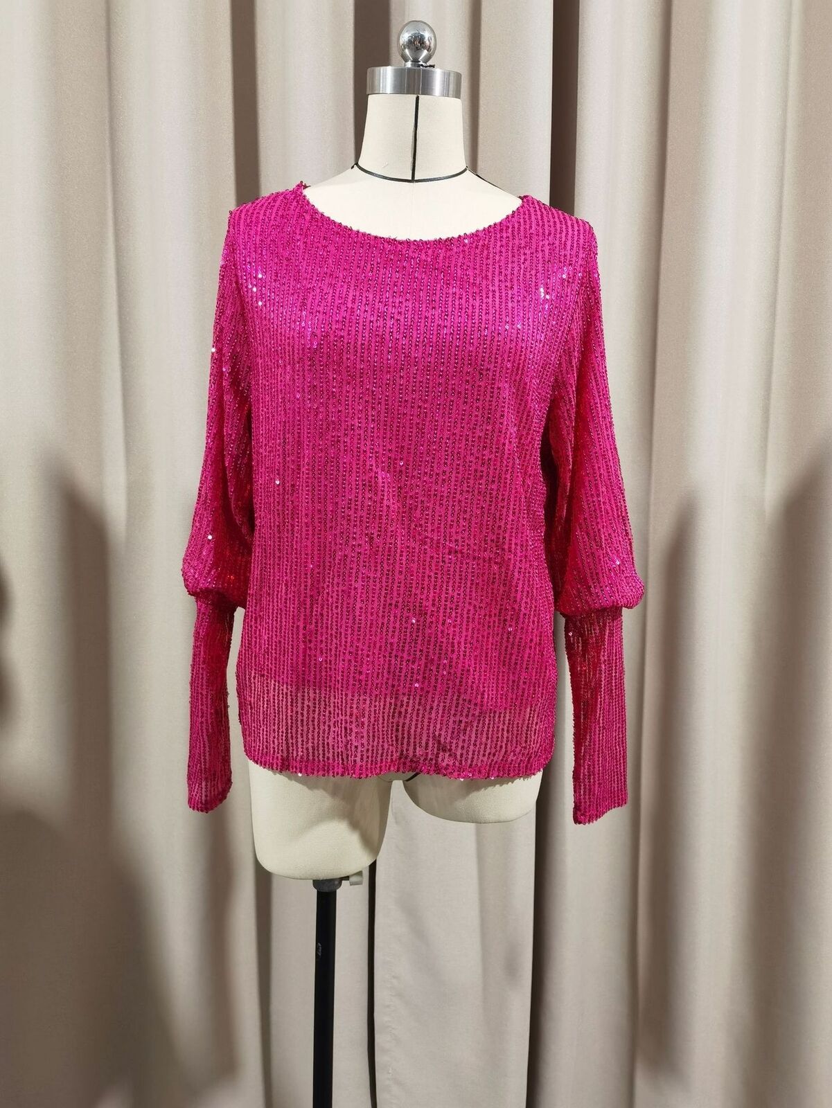 Women's Sequin Long Sleeve Round Neck Top Sparkly Blouse Christmas Shirt - Picture 31 of 36