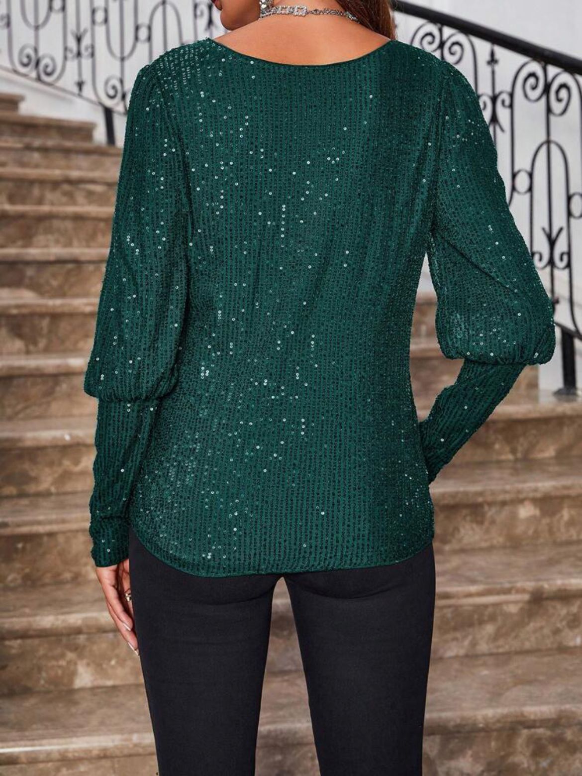 Women's Sequin Long Sleeve Round Neck Top Sparkly Blouse Christmas Shirt - Picture 34 of 36