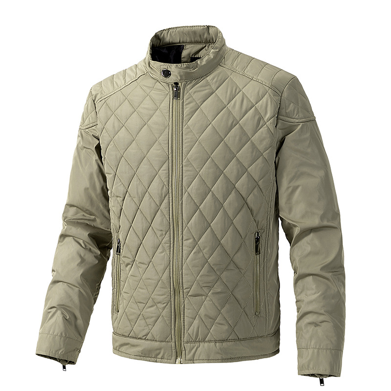 Autumn Winter Thin Cotton Stand Collar Quilted Coat Men's Slim-fit Padded Jacket