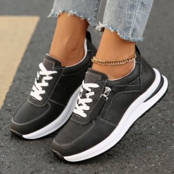 Womens Sports Wedge Zip Trainers Sneakers Ladies Casual Comfort Shoes Size Walk - Picture 20 of 21