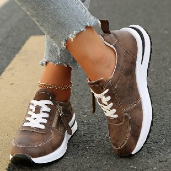 Womens Sports Wedge Zip Trainers Sneakers Ladies Casual Comfort Shoes Size Walk - Picture 21 of 21