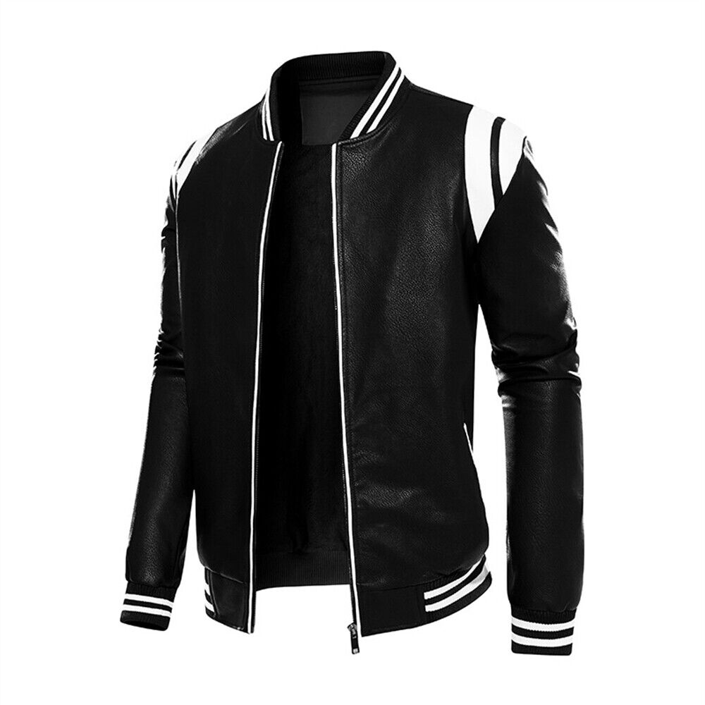 Mens Pu Leather Jacket Casual Biker Coats Winter Warm Outdoor Fleece Coat - Picture 11 of 14